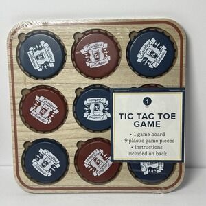Wood Tic Tac Toe Game Bottle Cap Pieces Rustic Board Game New Sealed
